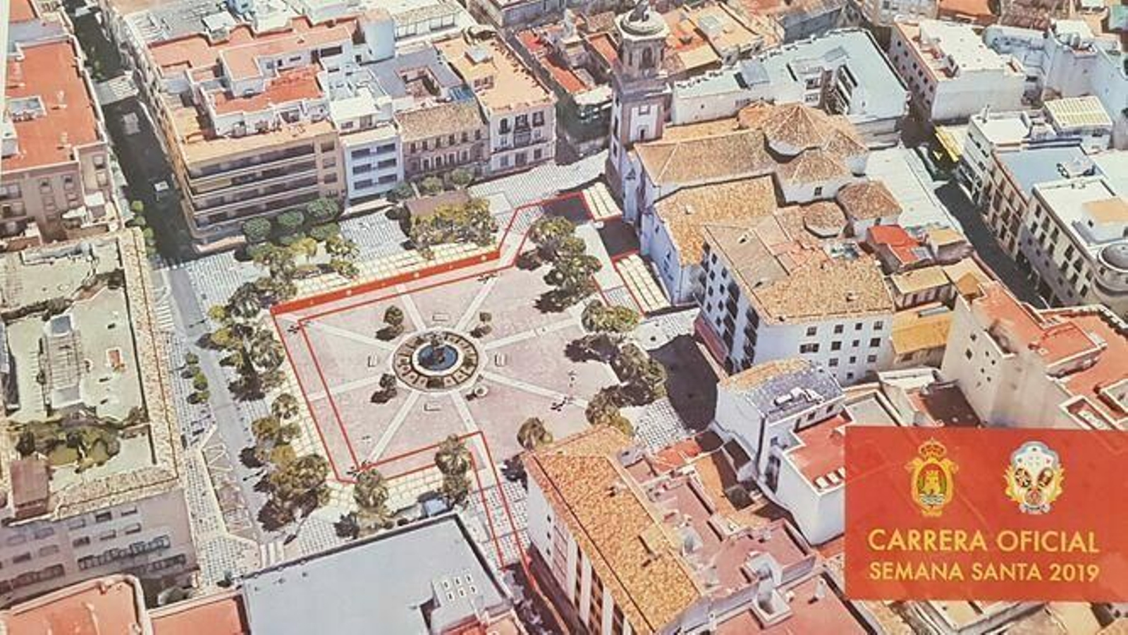 Las líneas rojas delimitan el recorrido de la carrera oficial en la Plaza Alta.