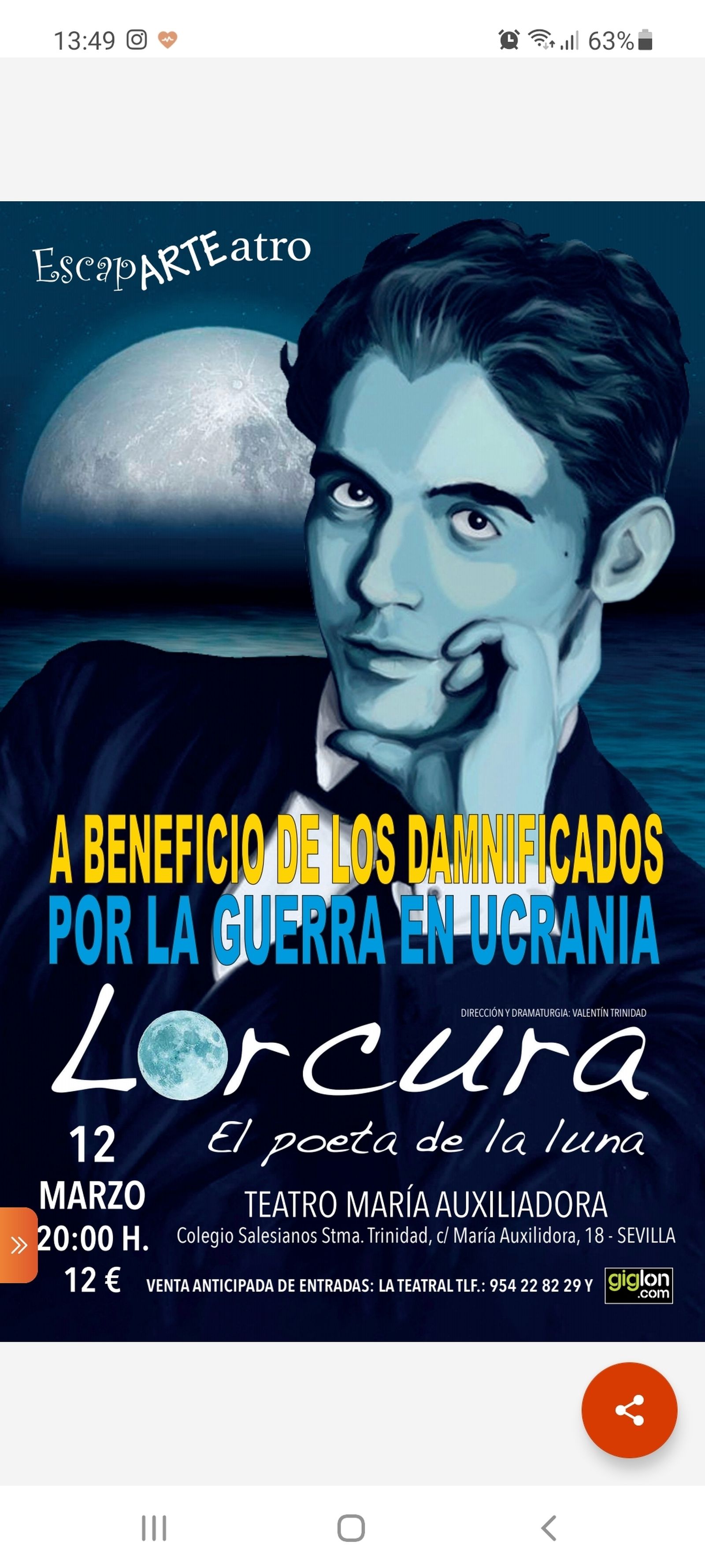 Cartel de la función solidaria de 'Lorcura' en el Teatro María Auxiliadora.