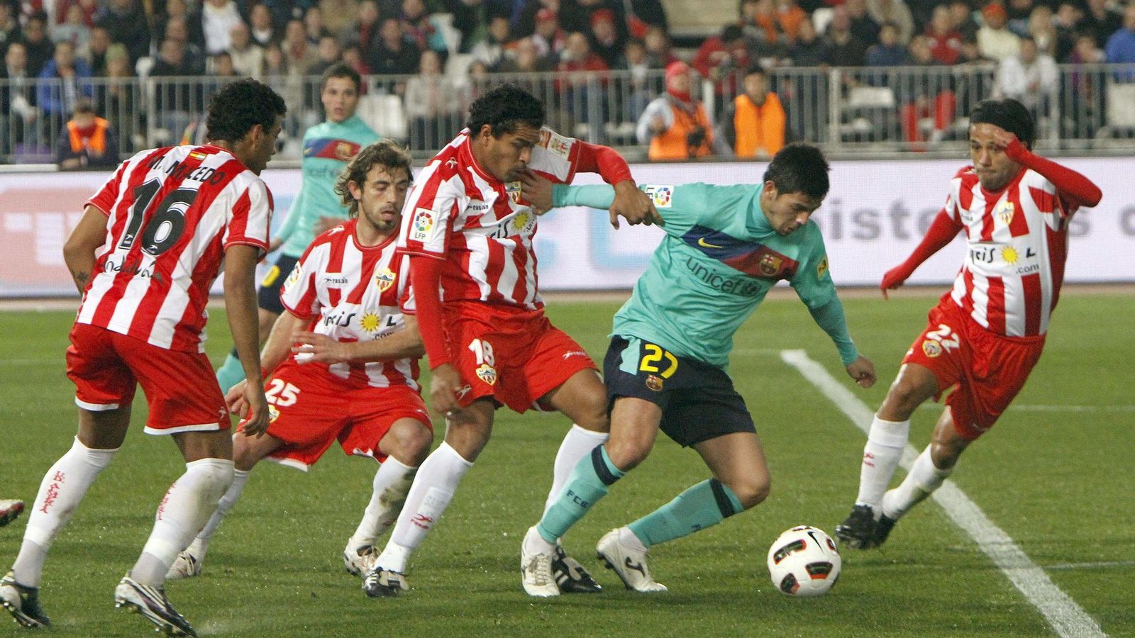 Michel Macedo, Hernán Bernardello, Santiago Acasiete o Fabián Vargas en 2011 ante el Barça