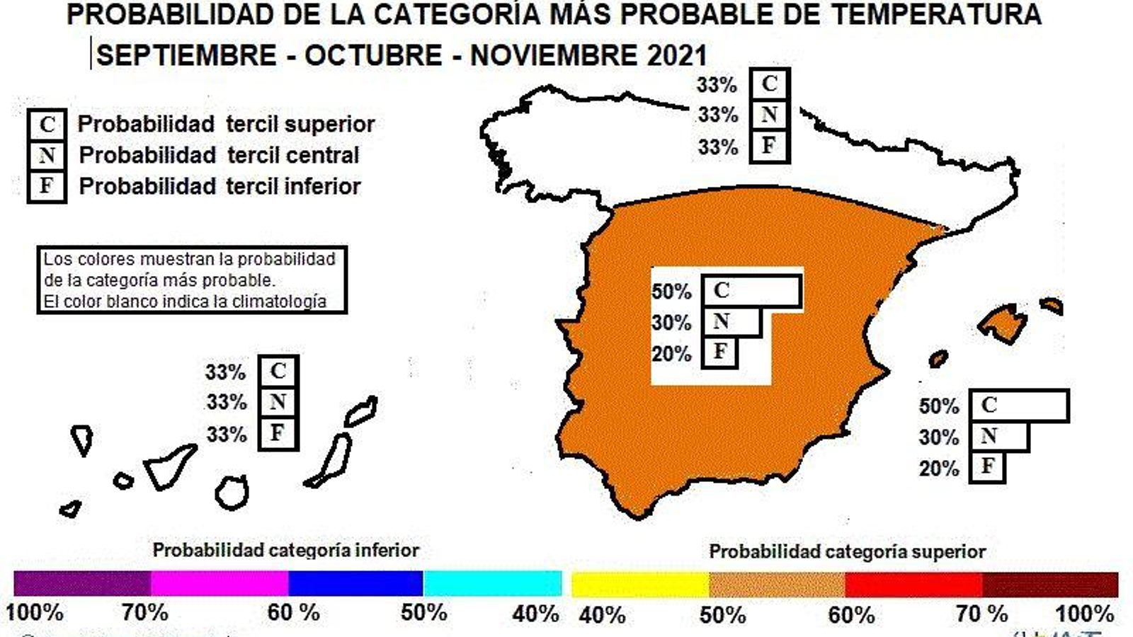 Temperaturas probables según la AEMET para el otoño 2021