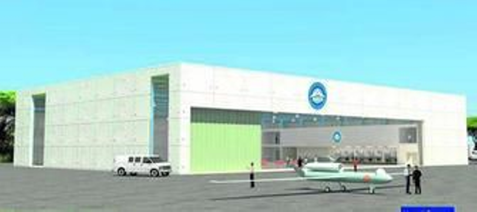 Recreación virtual de uno de los hangares del proyecto CEUS en El Arenosillo con uno de los sistemas no tripulados cuya experimentación podrá albergar a partir de 2015.