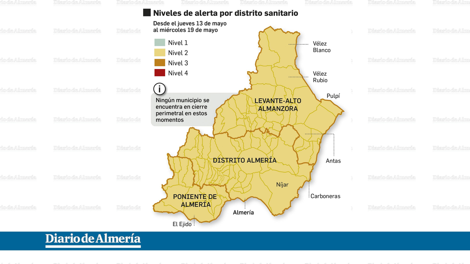 Mapa COVID en Almería en vigor desde el jueves 13 de mayo de 2021.