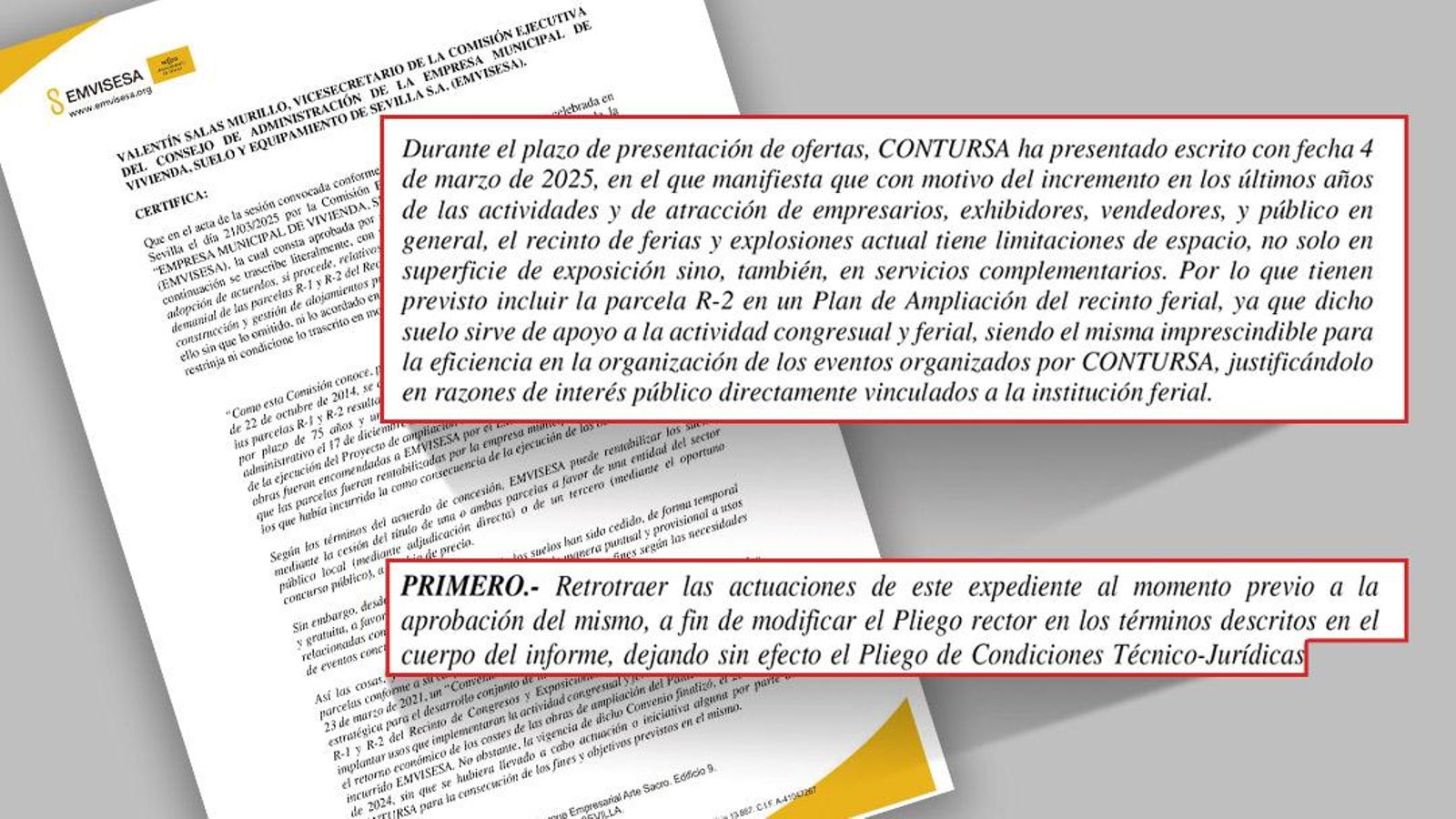 Informe de Emvisesa sobre las dos parcelas junto a Fibes.