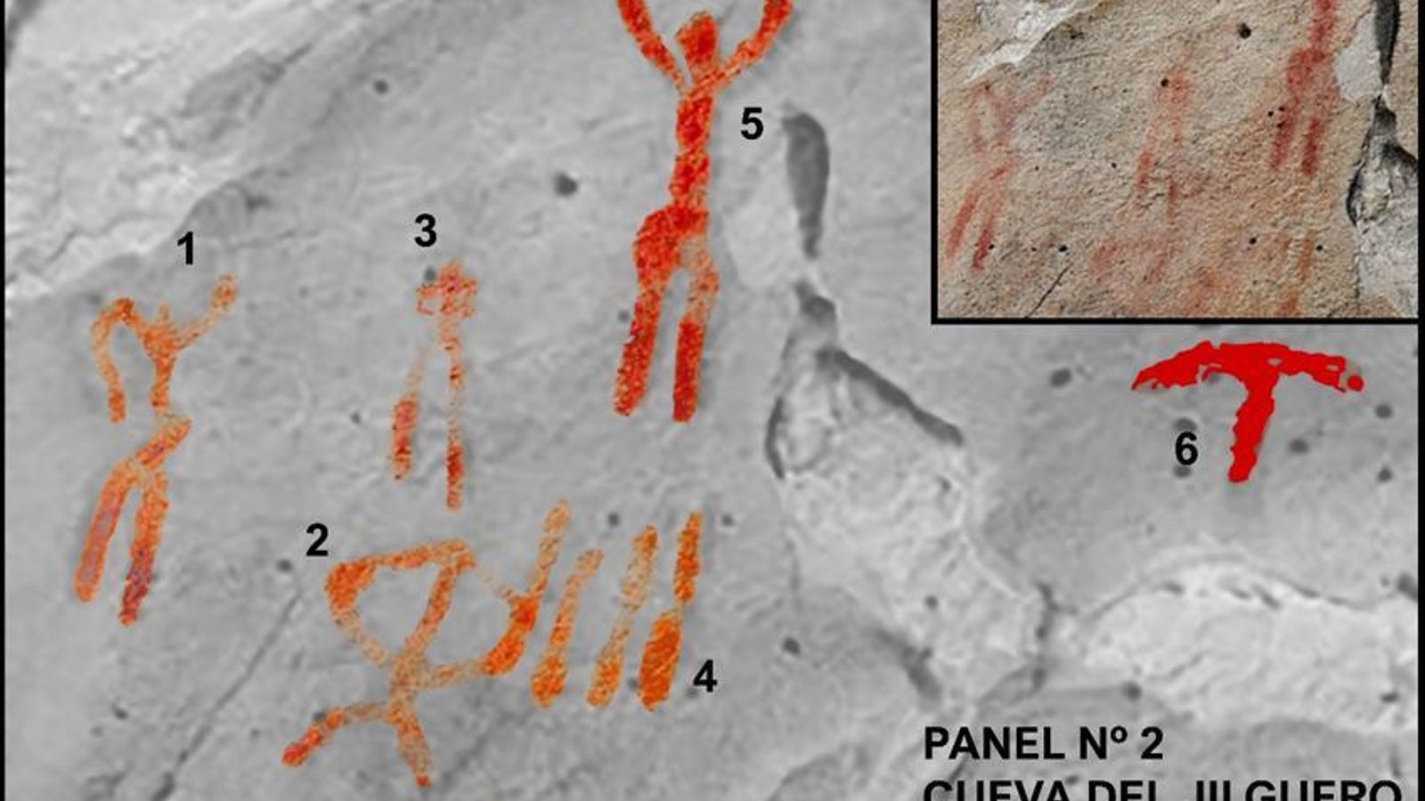 Detalles panel nº2 de los antropomorfos, Cueva del Jilguero