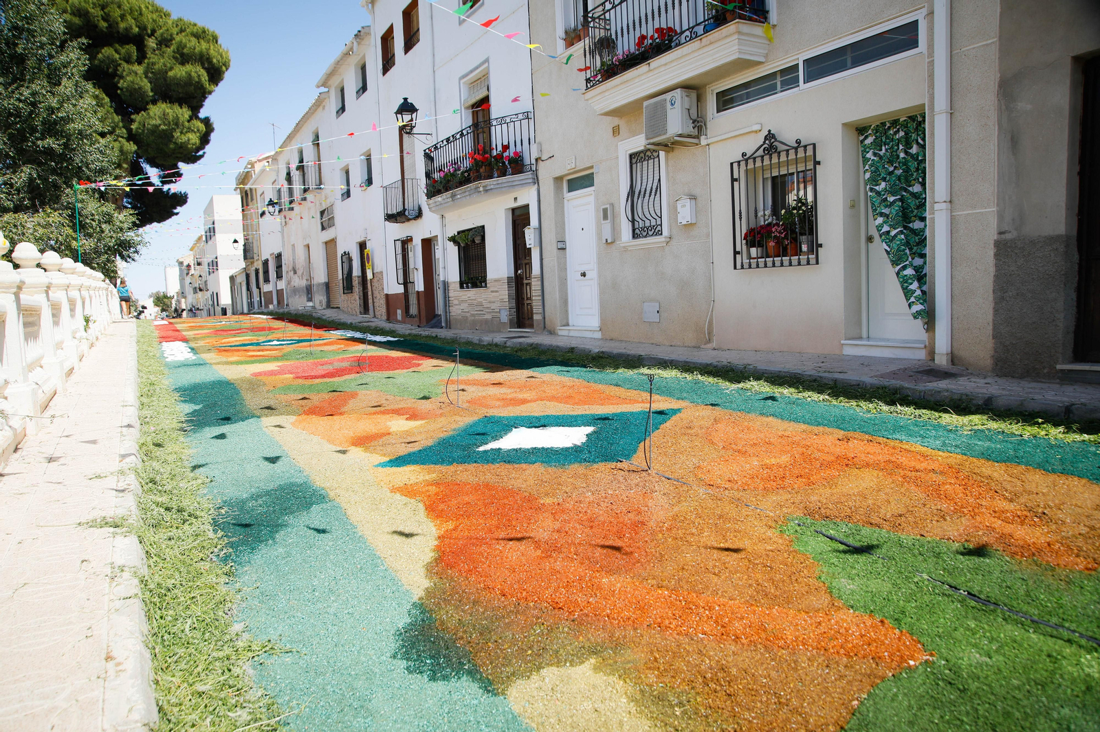 Así es la gran alfombra de serrín para que levite la Virgen de Fátima de Tíjola