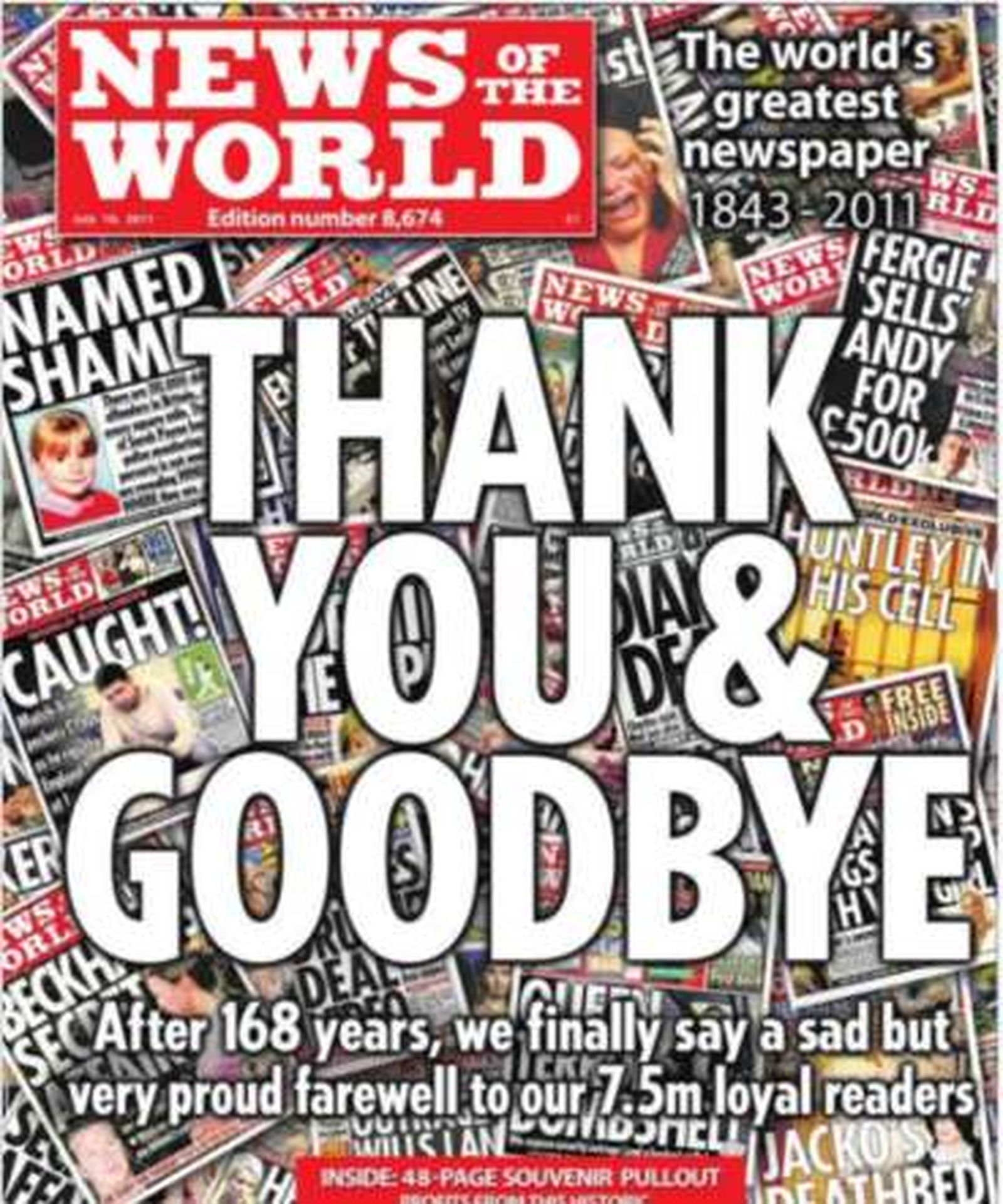 El periódico 'News of the World' en su último número: "Gracias y adiós"