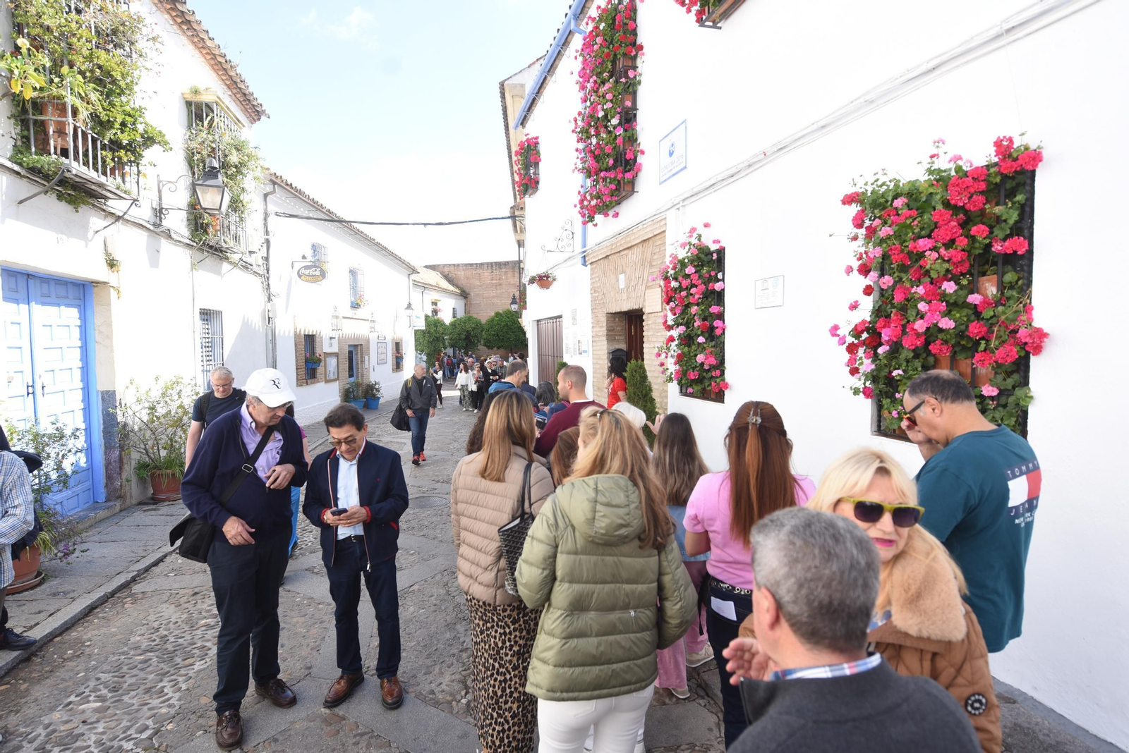 Numerosas personas esperan en la zona del Alcázar Viejo para visitar los patios