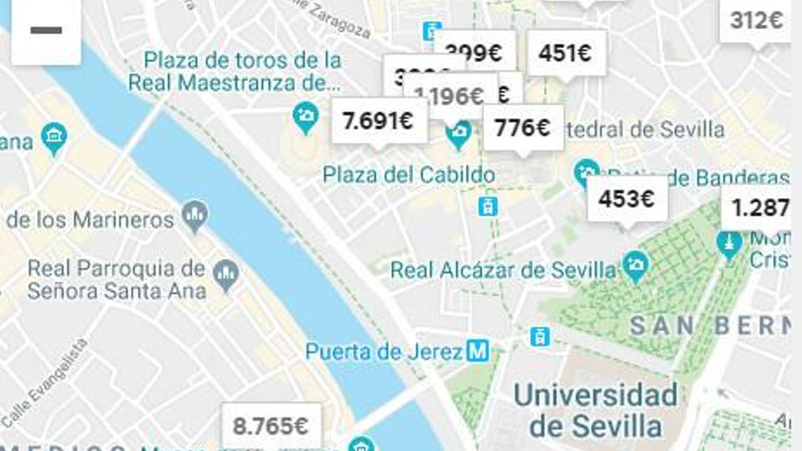 Mapa de precios de apartamentos turísticos para el fin de semana el 24-26 de mayo.