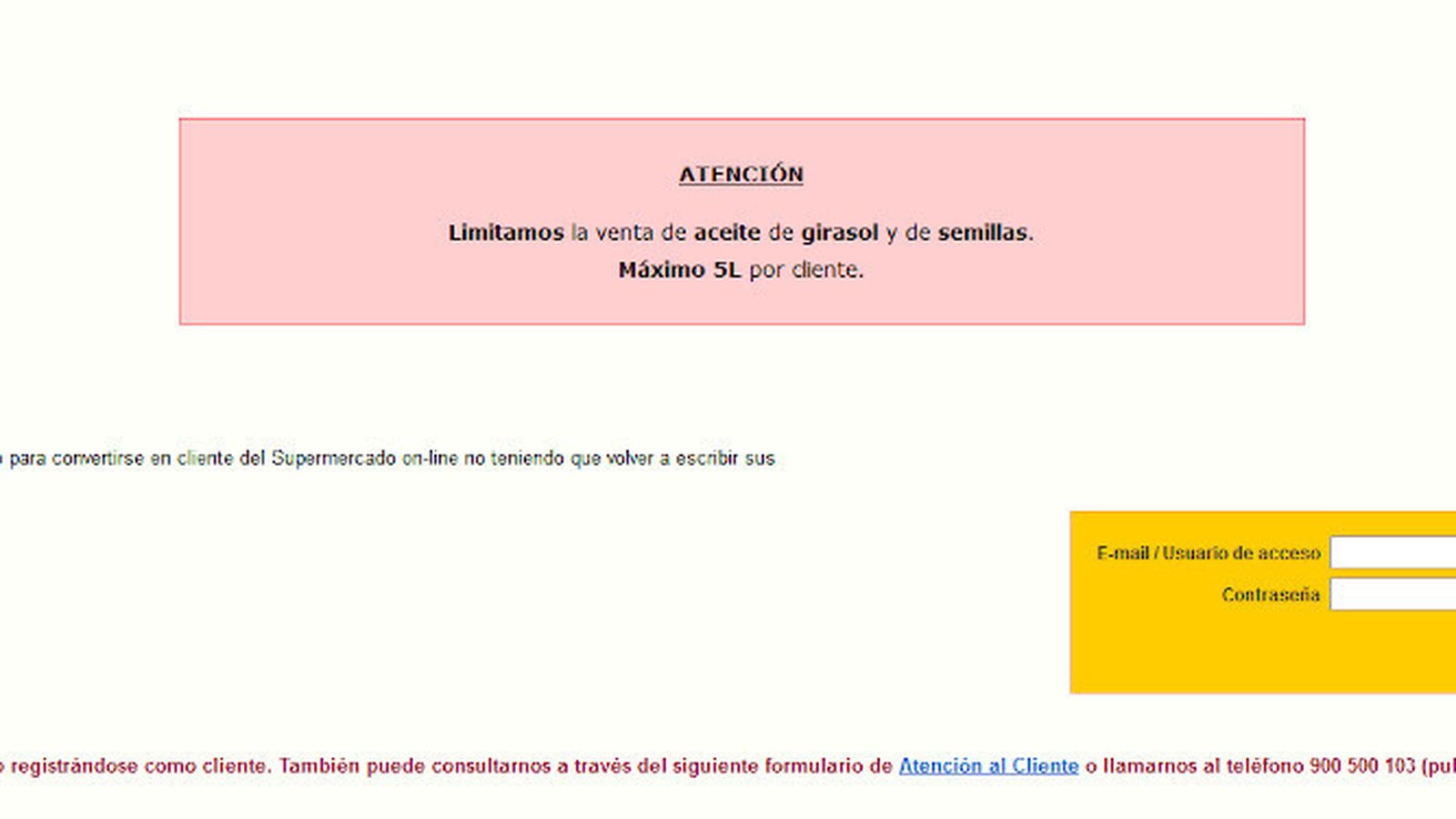 Aviso en la web de Mercadona.