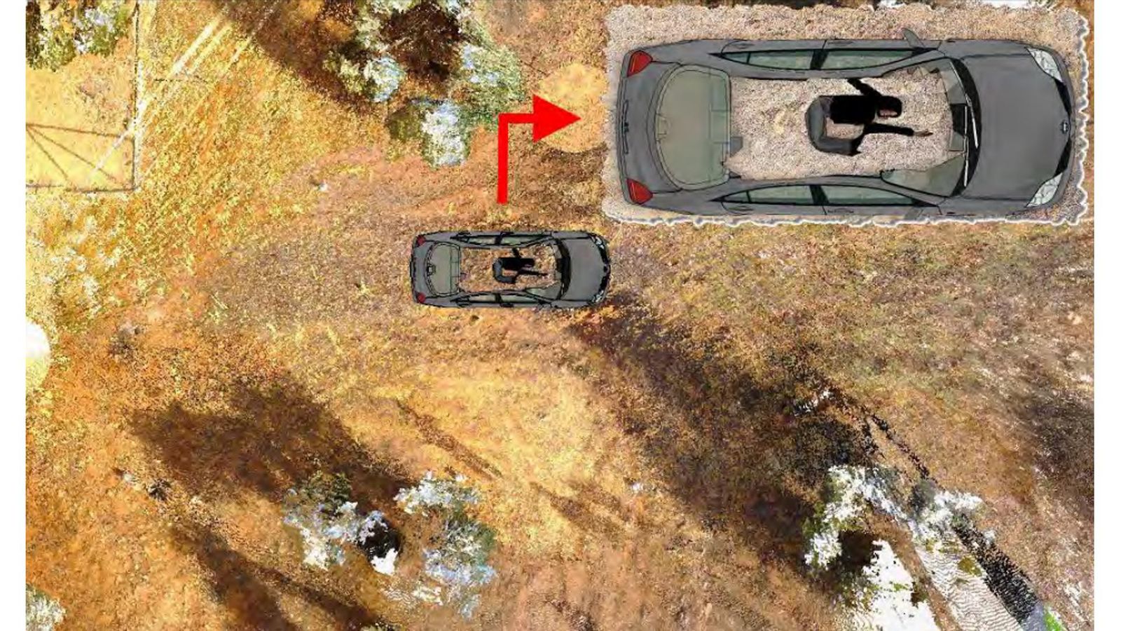 Recreación digital de la posición final aproximada de la víctima.