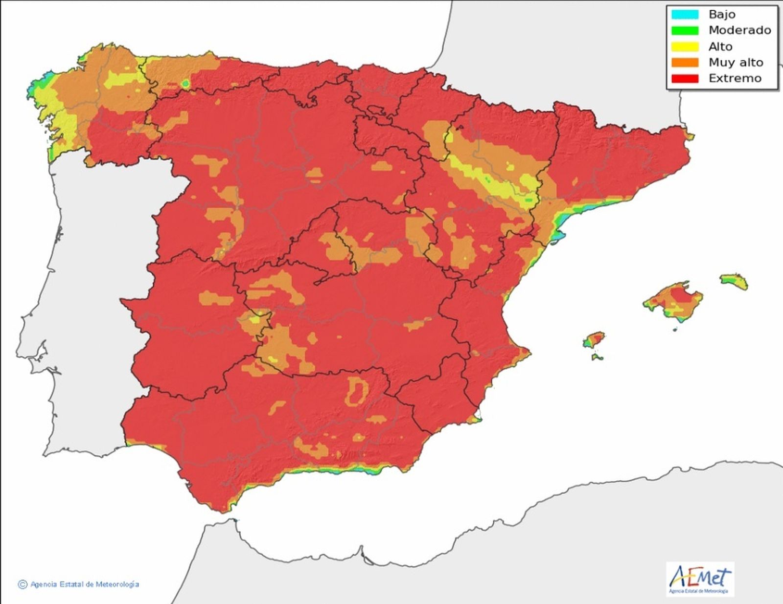 Previsión que advierte del riesgo de incendios para hoy.
