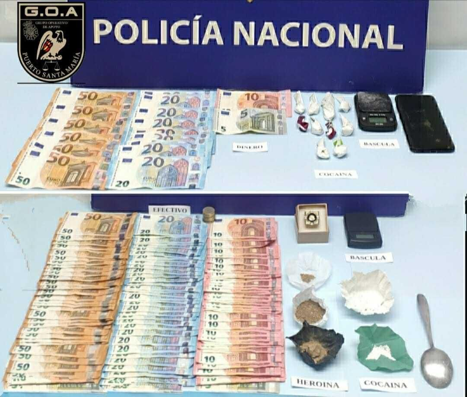 La droga y el dinero intervenidos en la operación policial.