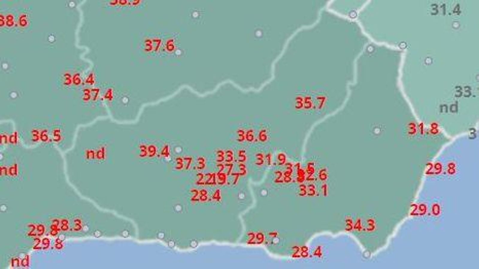 Localidades que registrarán mayores temperaturas máximas en Granada Localidades que registrarán mayores temperaturas máximas en Granada