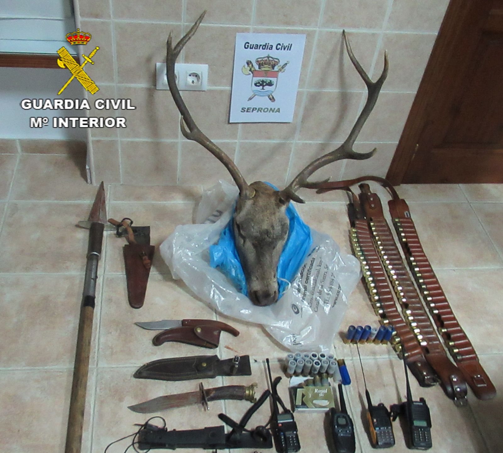 Objetos intervenidos por la Guardia Civil en la montería de Alanís.