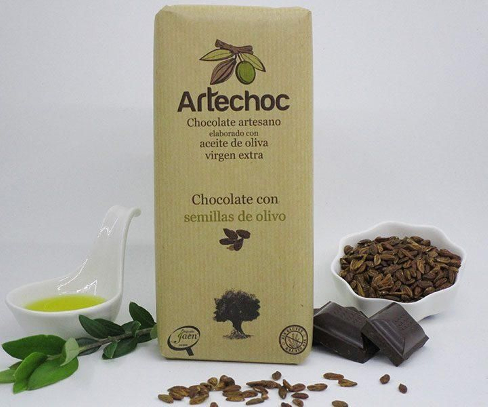 Tableta de chocolate con aove con semillas de olivo Artechoc.