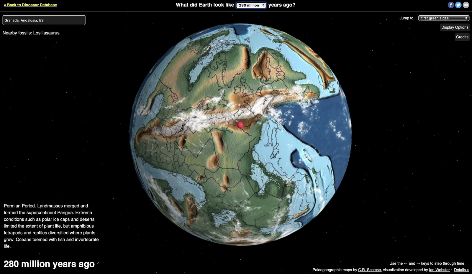 El mapa muestra la evolución de la tierra desde su formación