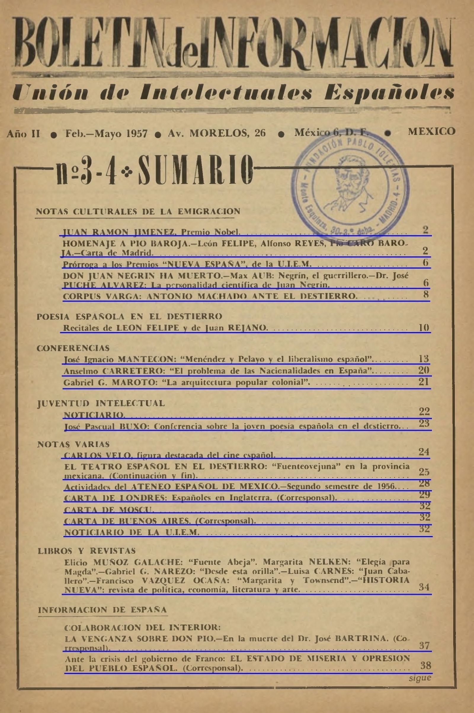 Portada de Boletín de Información.
