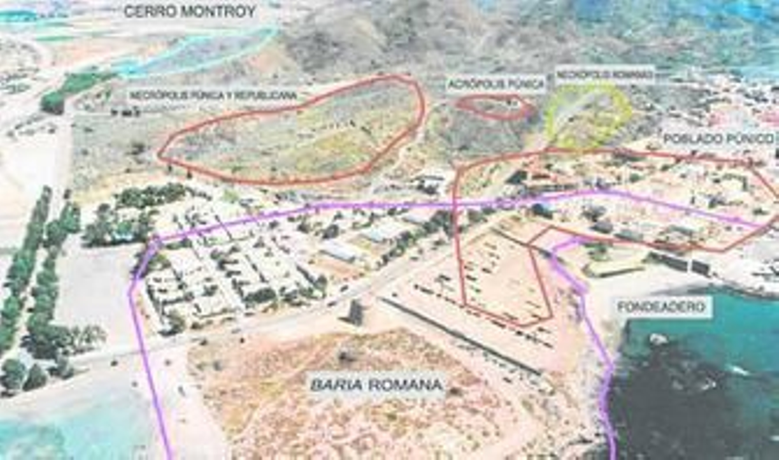 Imagen remitida de la Junta con las distintas partes que componen el yacimiento arqueológico de Villaricos.