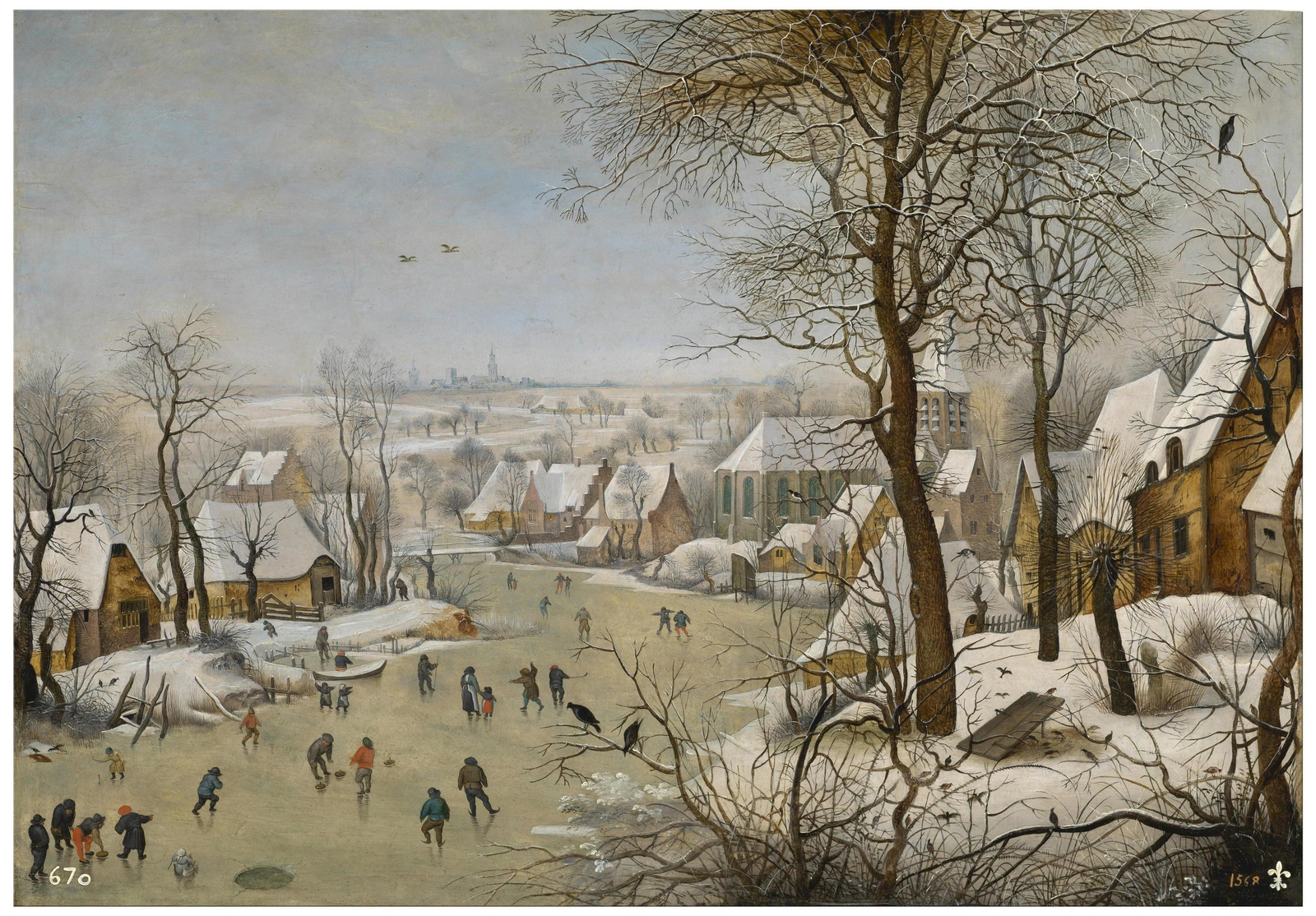 Paisaje nevado con patinadores y trampa para pájaros. Pieter Brueghel el Joven. Museo Nacional del Prado.