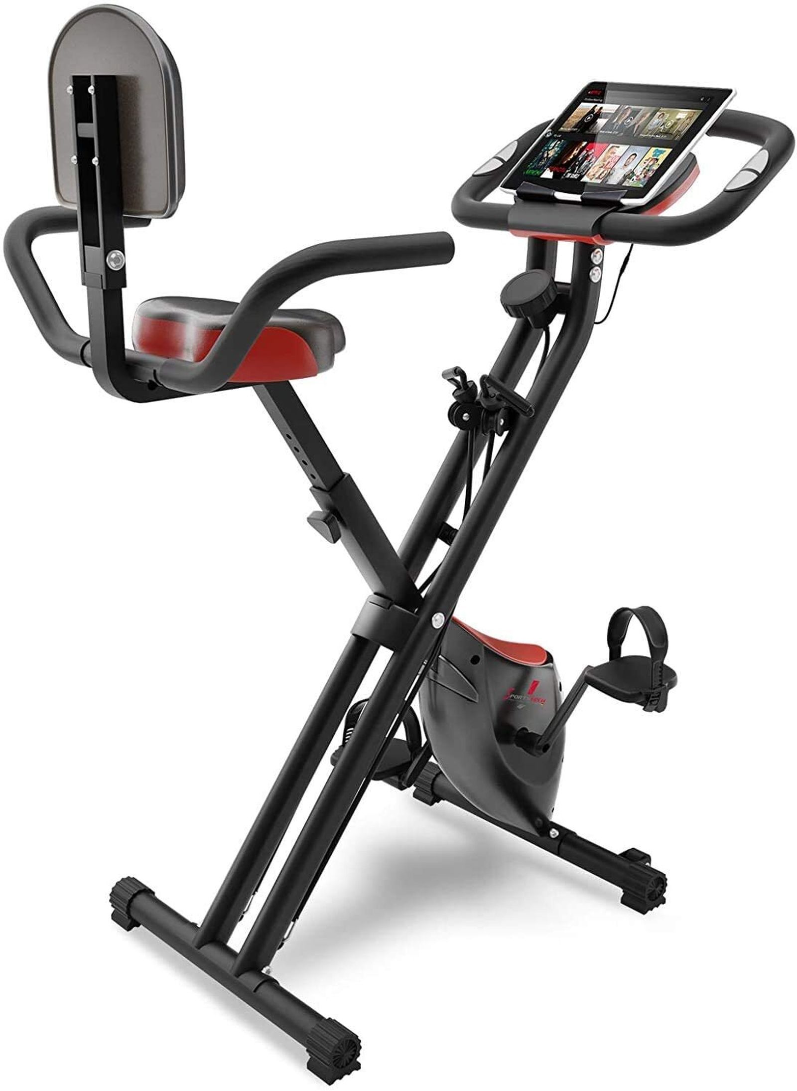 Sportstech Bicicleta estática Plegable con Respaldo X100-B con Volante de inercia de 4kg