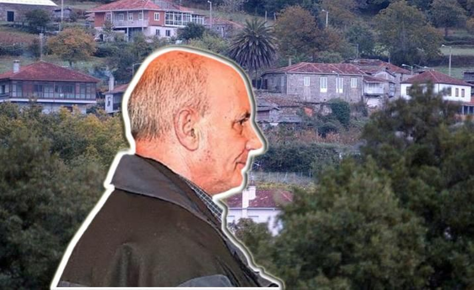 Montaje de Antonio Gali con la aldea de A Bola de fondo