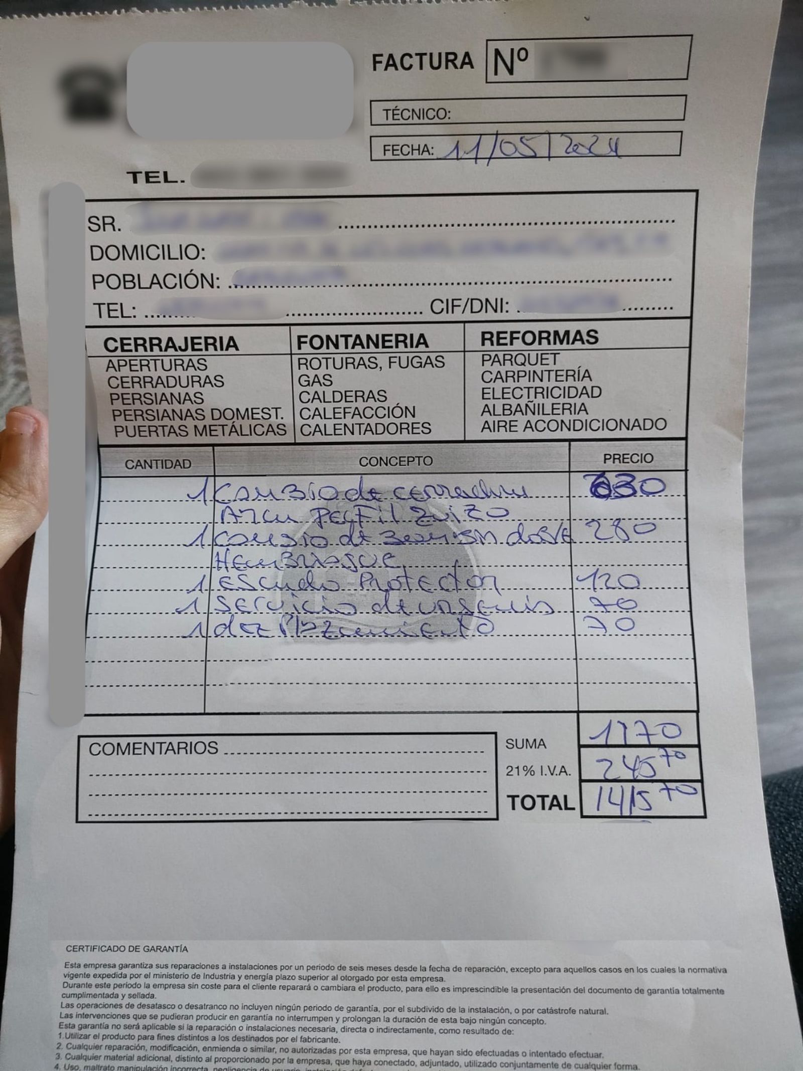 Factura de abuso proporcionada por UCES.