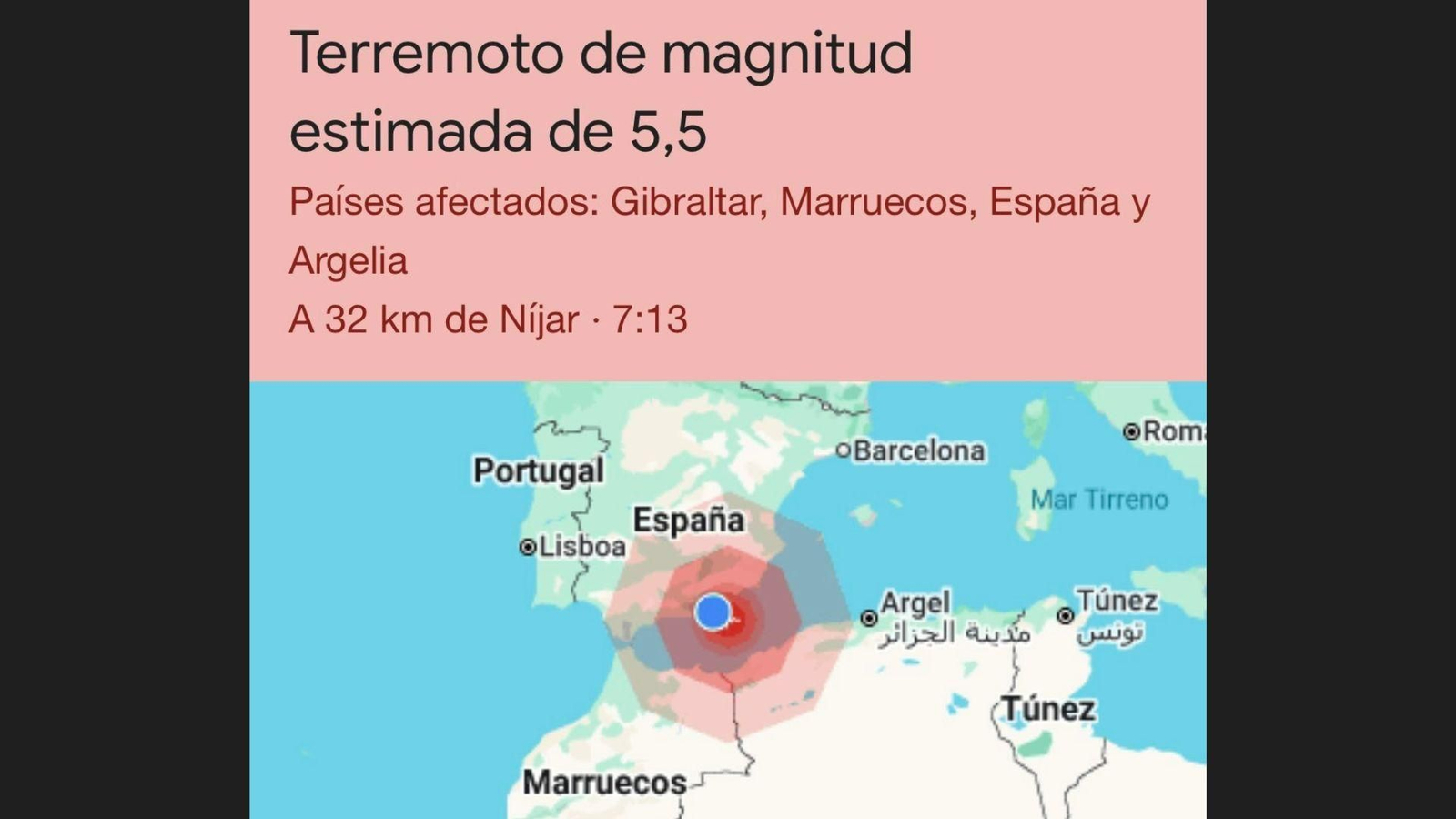 Aviso del terremoto de magnitud 5,5 en el sureste de Andalucía, este lunes 14 de julio.