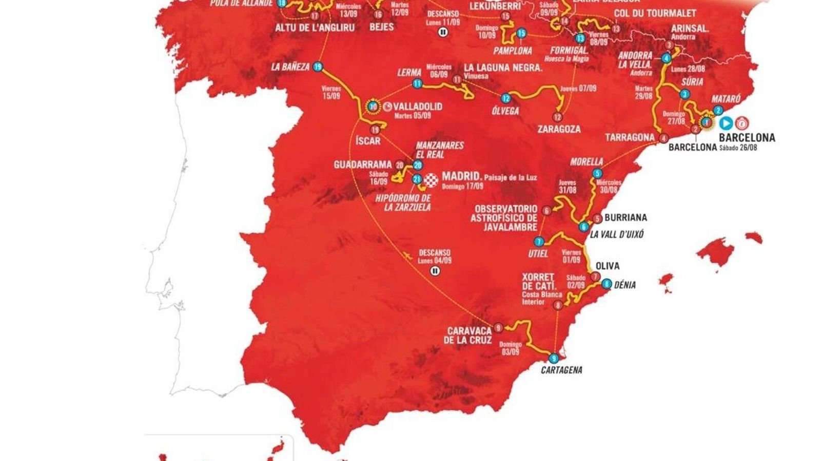 Infografía con el recorrido de la Vuelta a España 2023.