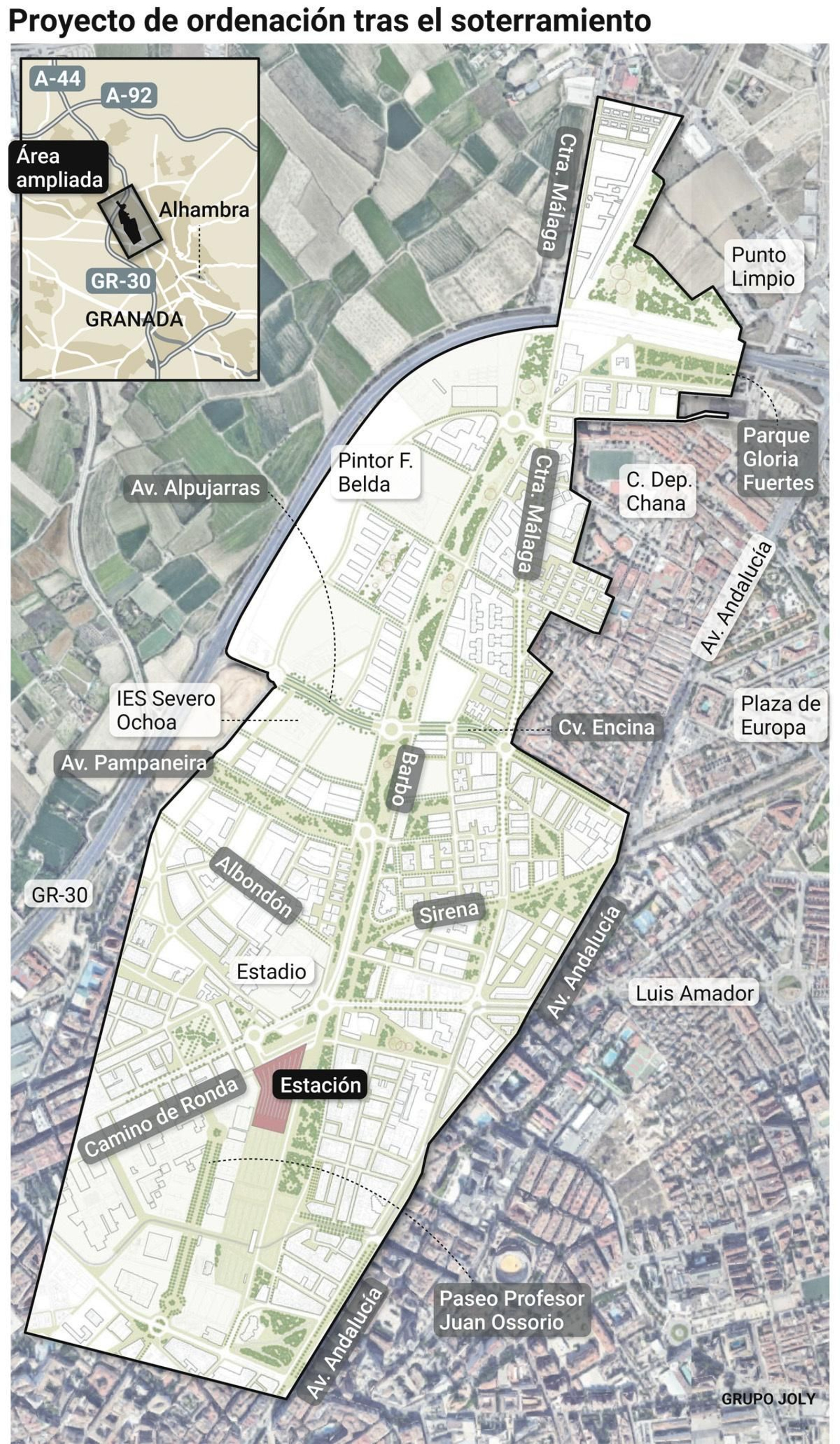 Proyecto de ordenación tras el soterramiento. Fuente: PGOU de Granada.