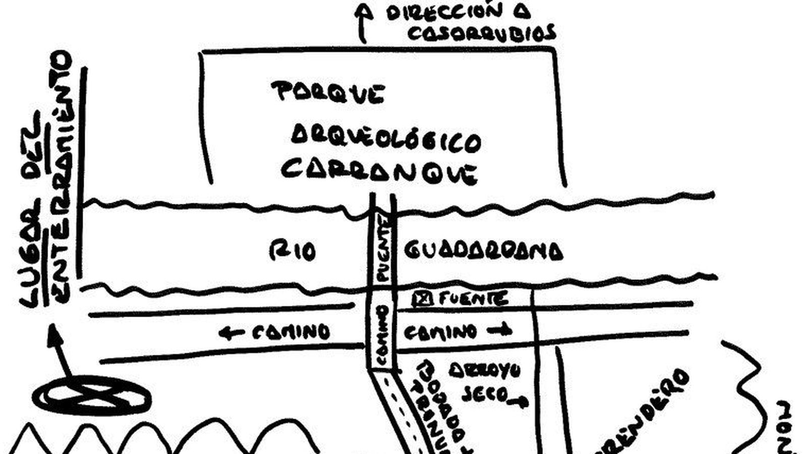 Croquis que incluye César Román en un escrito en el que detalla la localización de los restos de su pareja.