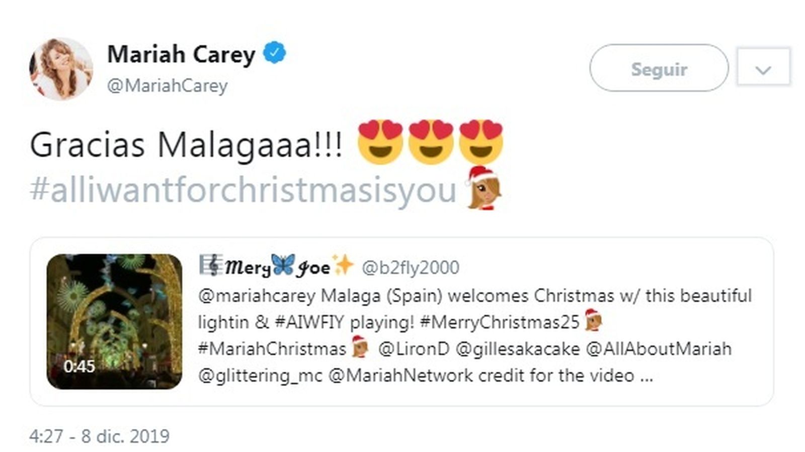 Contenido del tuit de Mariah Carey