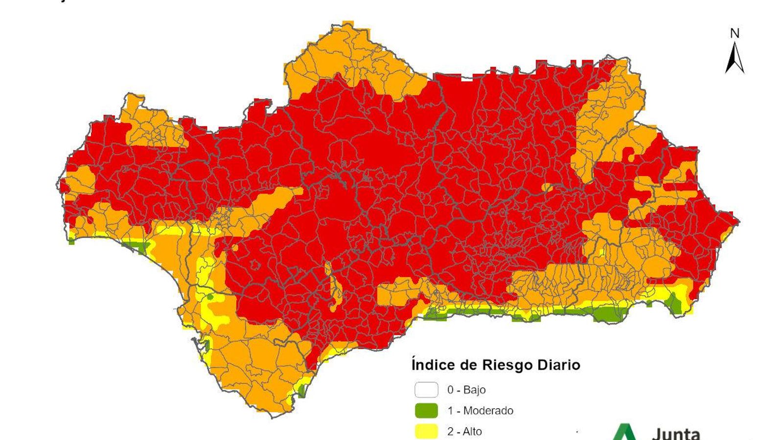 Mapa de riesgo de incendios forestales para este miércoles 24 de julio.
