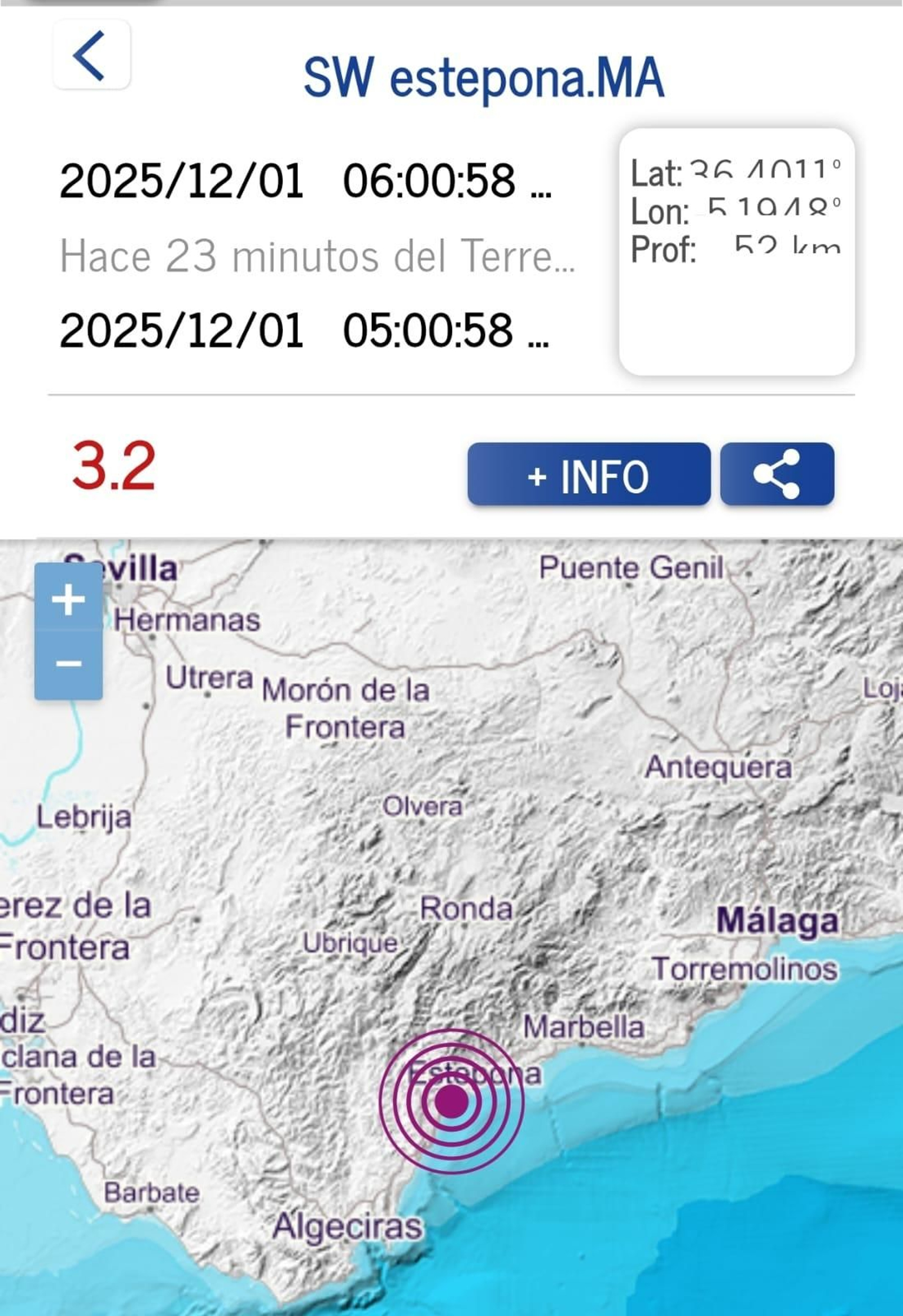 El terremoto se ha producido en la zona de Estepona.