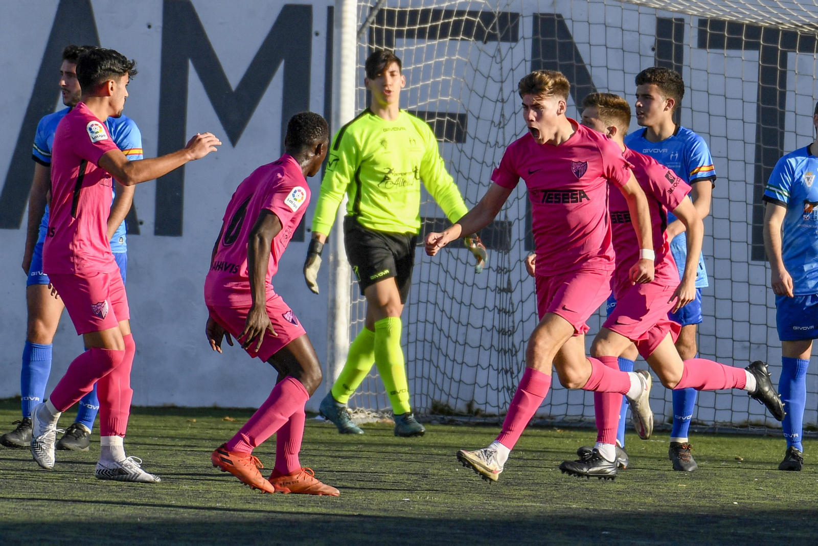 El Málaga celebra un gol.