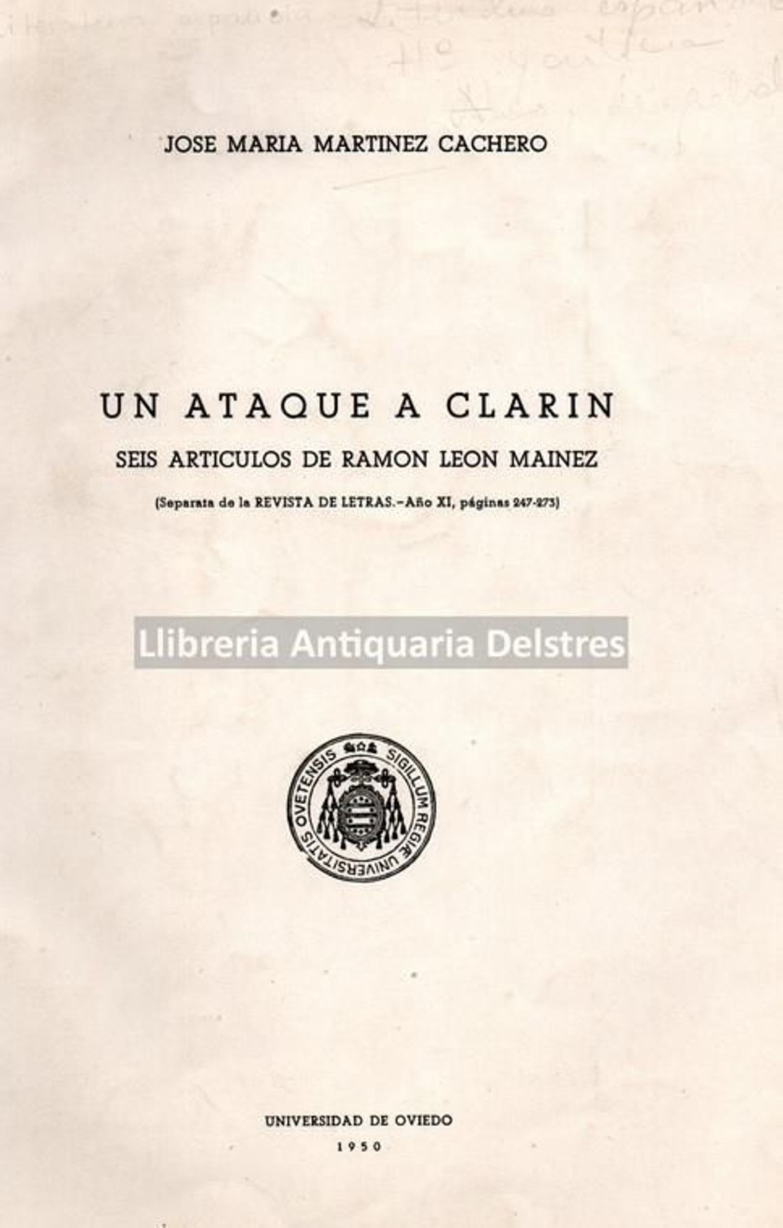 Portada del trabajo del profesor José María Martínez Cachero.