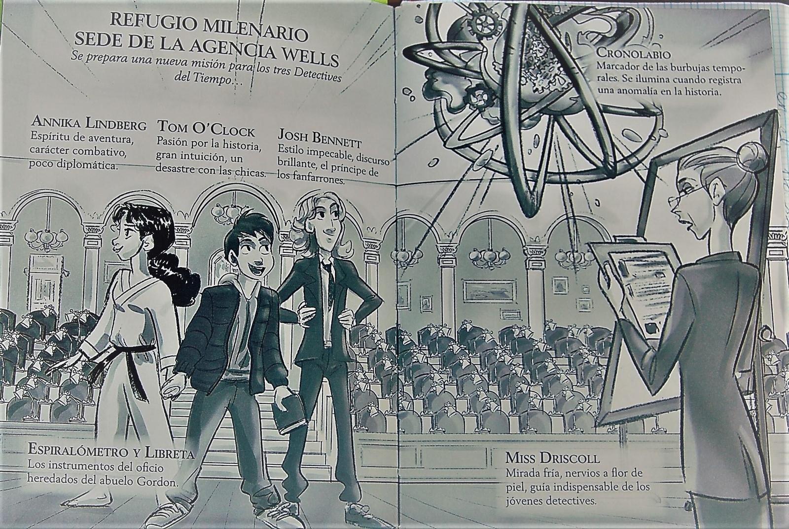 Interior del libro 'Tom O´clock y los detectives del tiempo: Asalto al museo de cera'