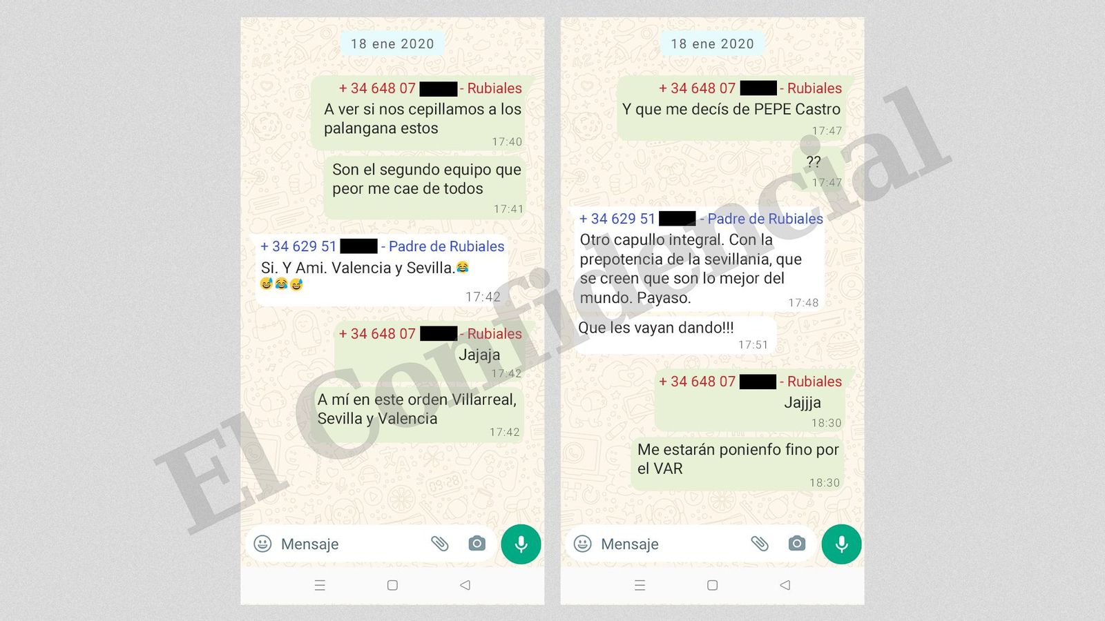 Imagen del diálogo de wapsap entre Rubiales y su padre publicada por El Confidencial.