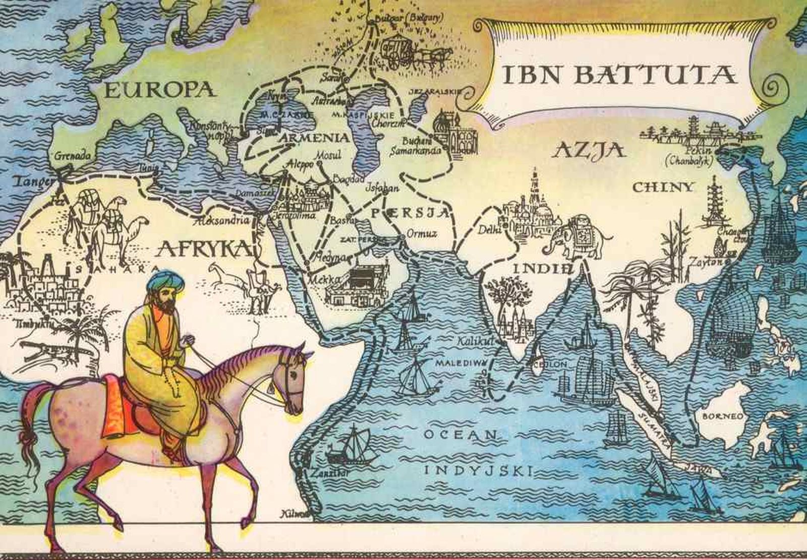 Mapa del periplo de Ibn Battuta.
