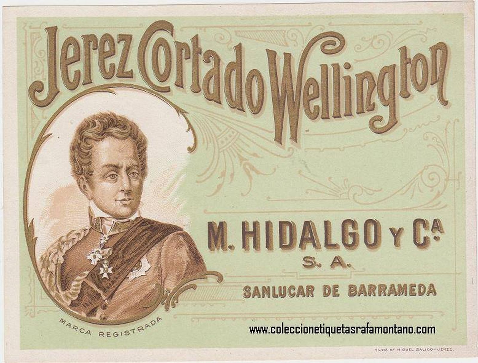 Retrato del duque de Wellington,  en una etiqueta de la bodega sanluqueña de Hidalgo.