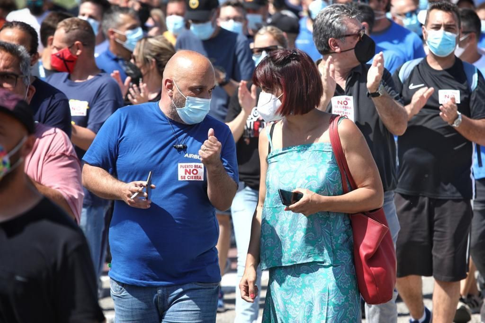 Teresa Rodríguez durante la manifestación de Airbus Puerto Real, el pasado viernes