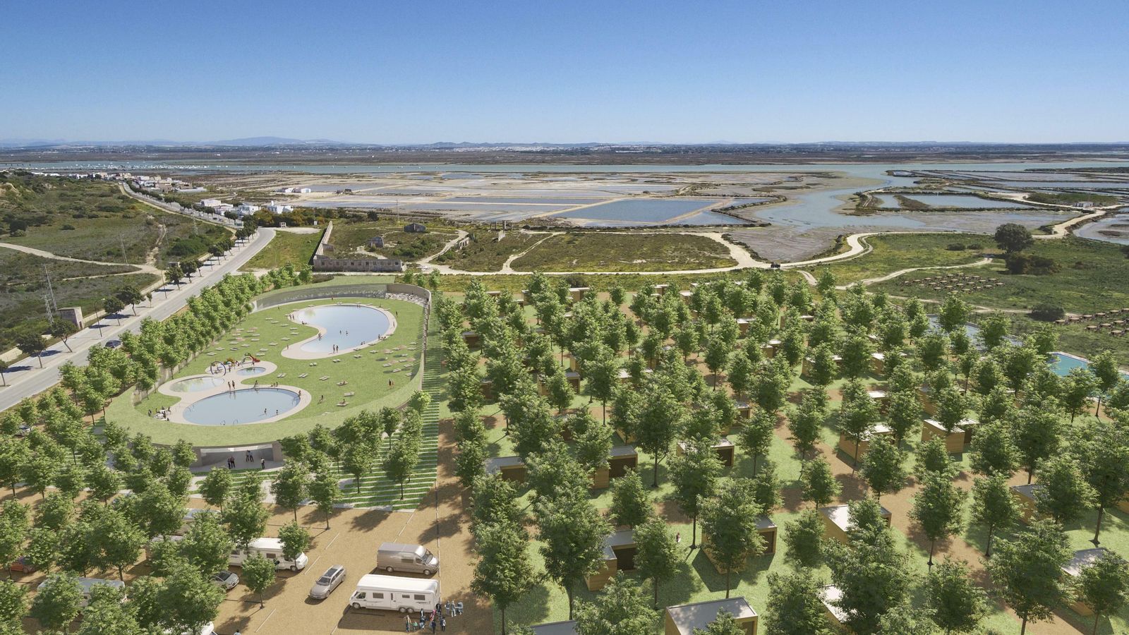 Recreación virtual del complejo ecoturístico planteado por Cavada en la zona de La Leocadia.