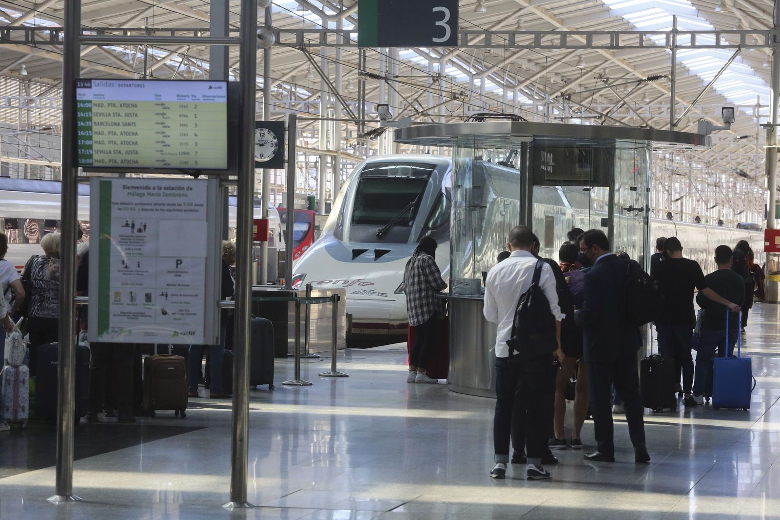 Viajeros embarcando en un AVE en la estación María Zambrano.