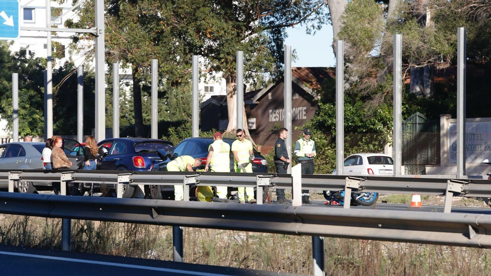 Los vehículos implicados en el accidente de este miércoles en la A-7 a la altura de Guadacorte.