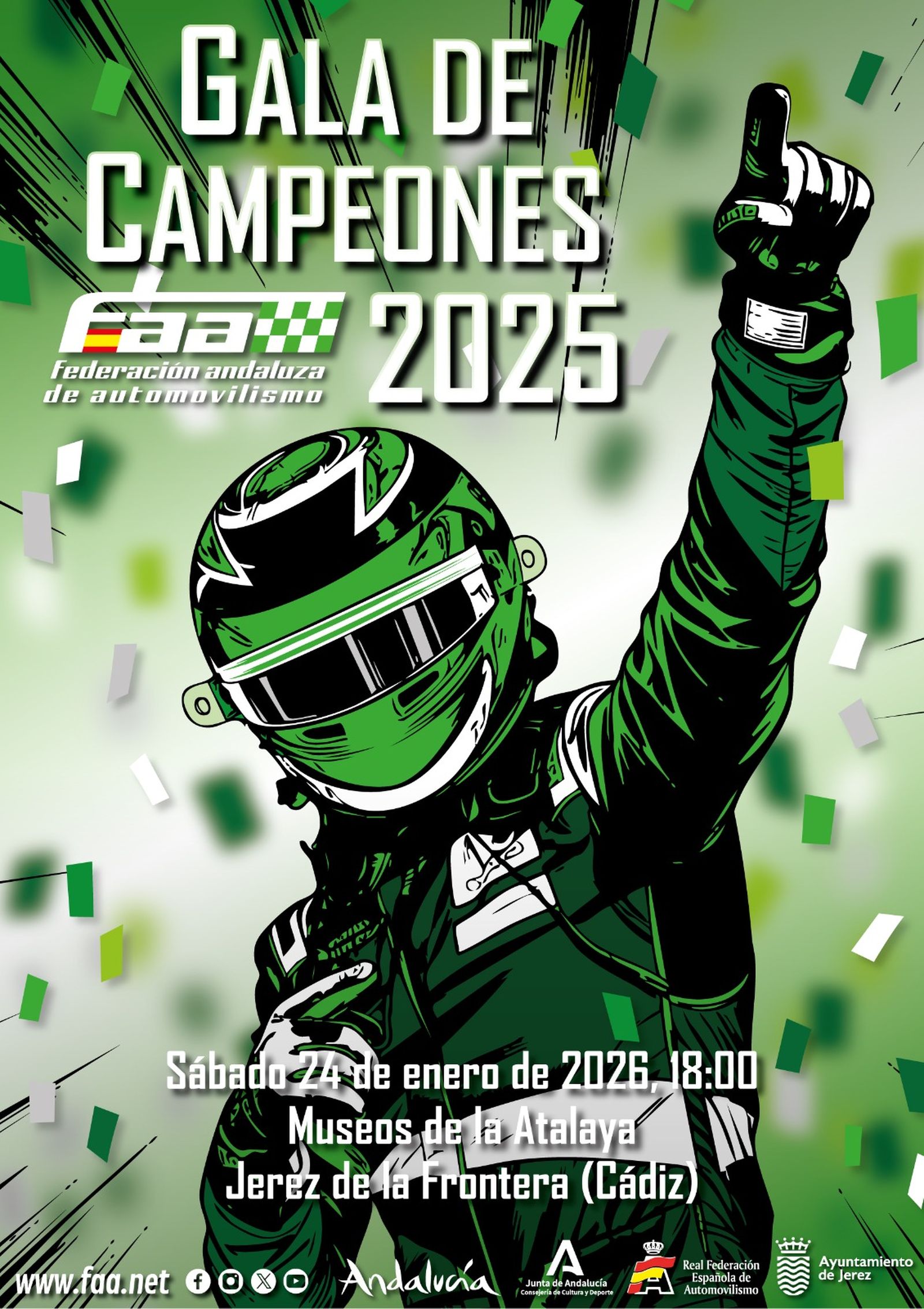 Cartel de la Gala de Campeones de la Federación Andaluza de Automovilismo 2025 que se celebrará en Jerez de la Frontera.
