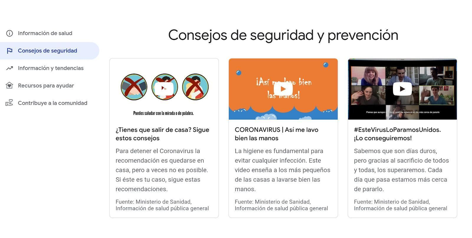 La web de Google en España con información oficial y recursos sobre el coronavirus
