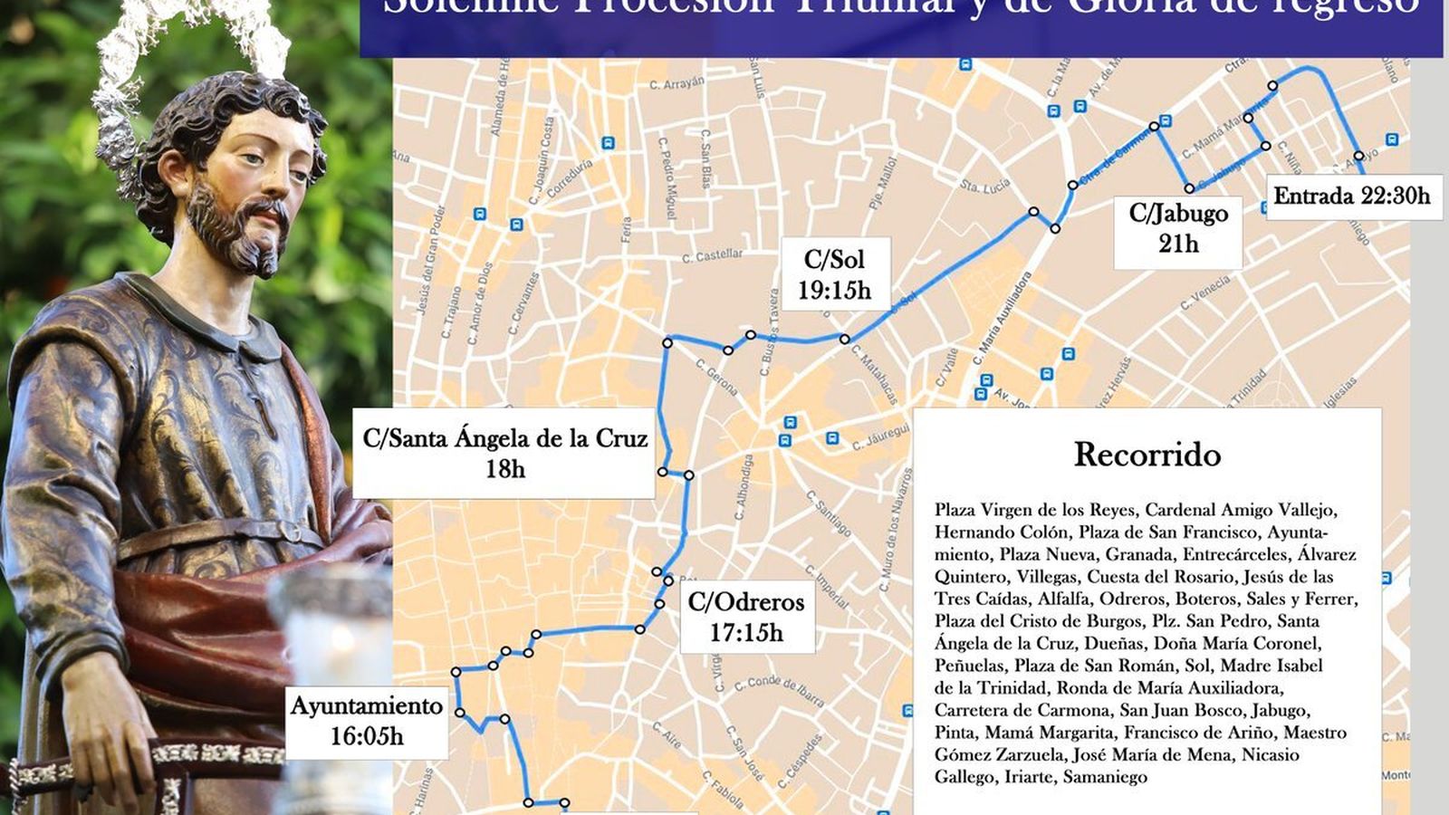 El recorrido completo de la procesión de regreso de San José Obrero