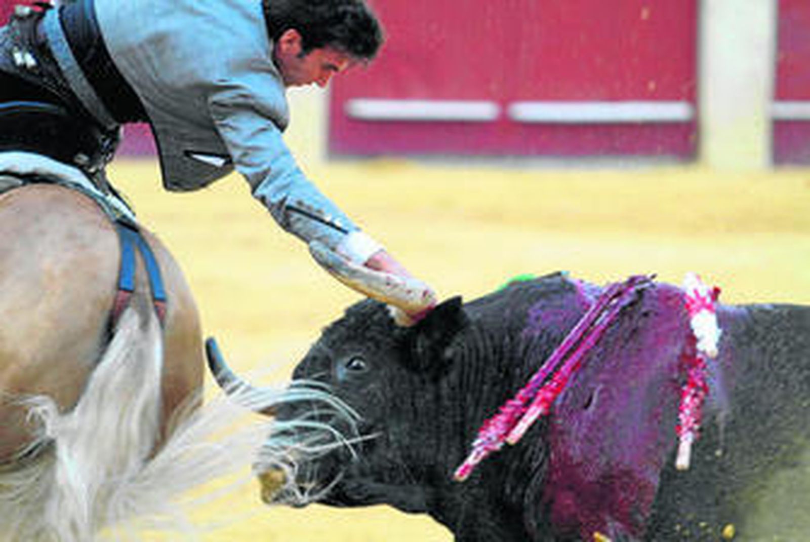 El rejoneador Sergio Galán en su actuación de ayer en la plaza de toros de La Malagueta.