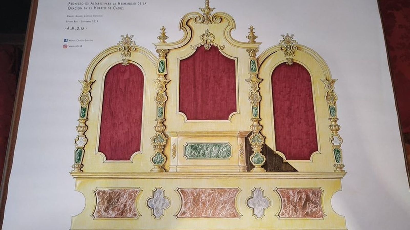 Boceto del retablo para las imágenes titular de El Huerto que ya tenía la junta de Ignacio Robles.