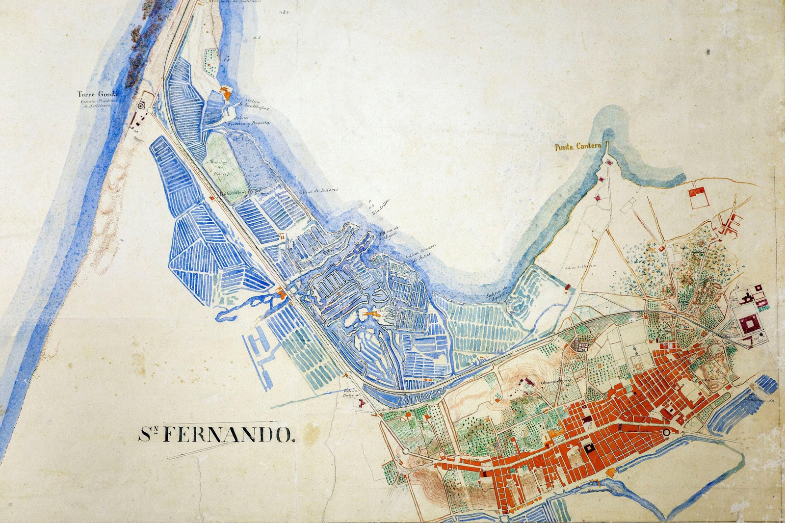 Mapa de los contornos de Cádiz en el s. XIX.