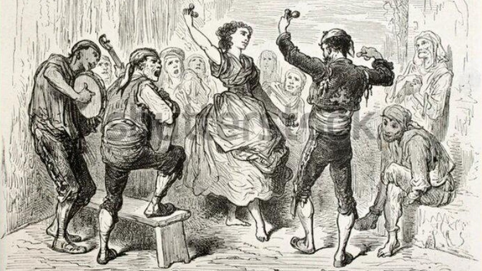 Dibujo ‘Bailando la jota aragonesa’, de Gustave Doré, 1857.